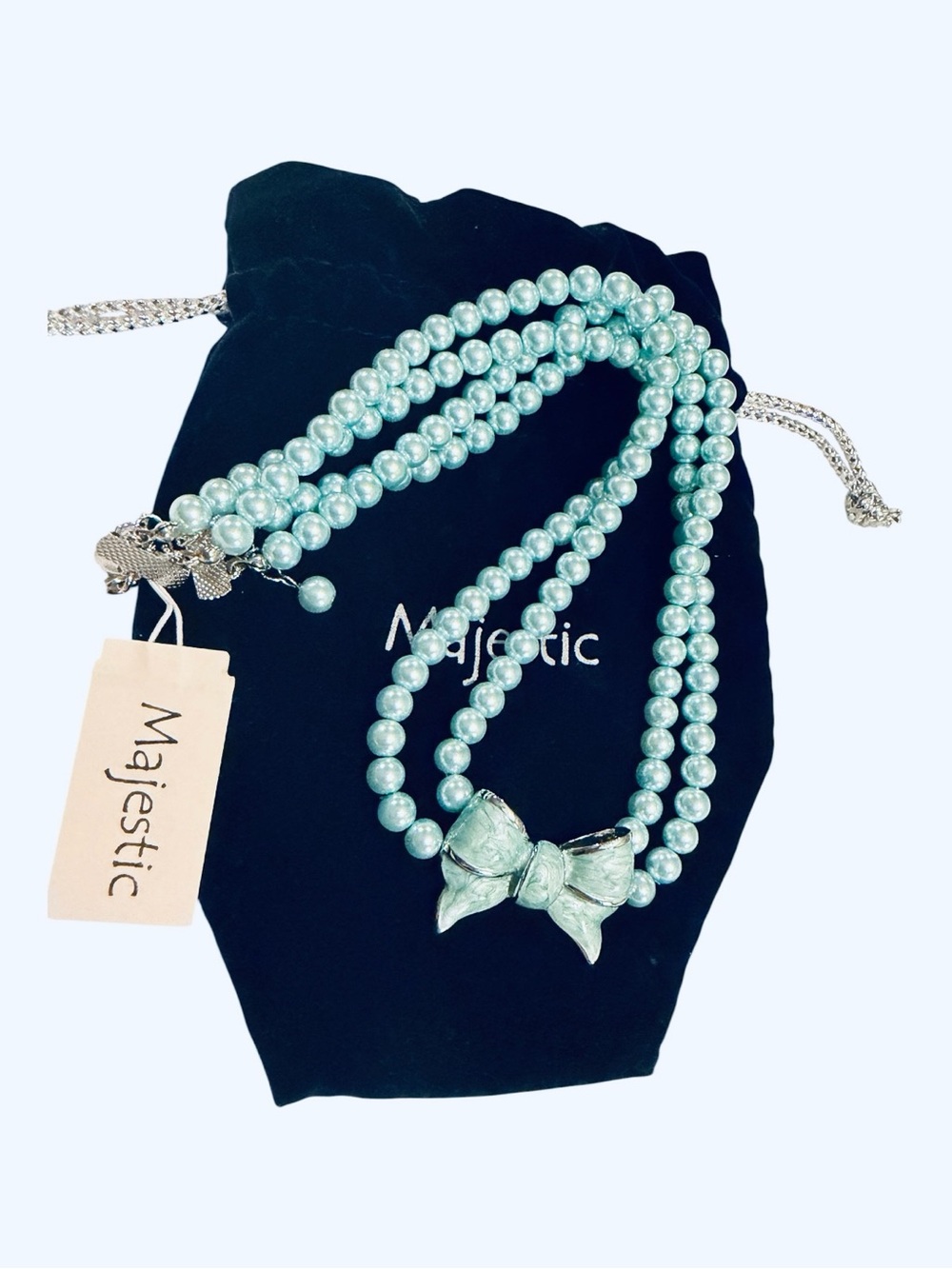 Vintage Majestic Mint Green Pearl Bow Necklace NWT